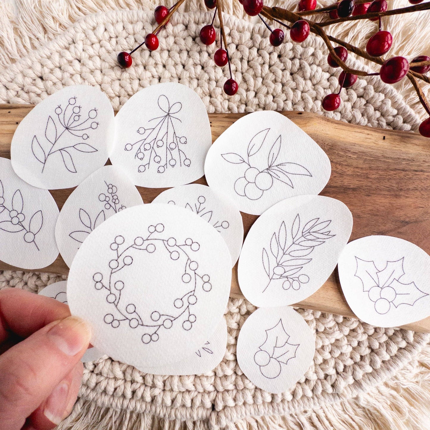 Winter Berry Stick and Stitch Embroidery Designs