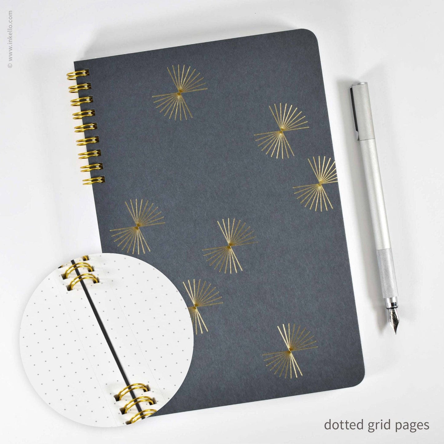 Gold Bursts Spiral Notebook with Stormy Grey Cover (#617)