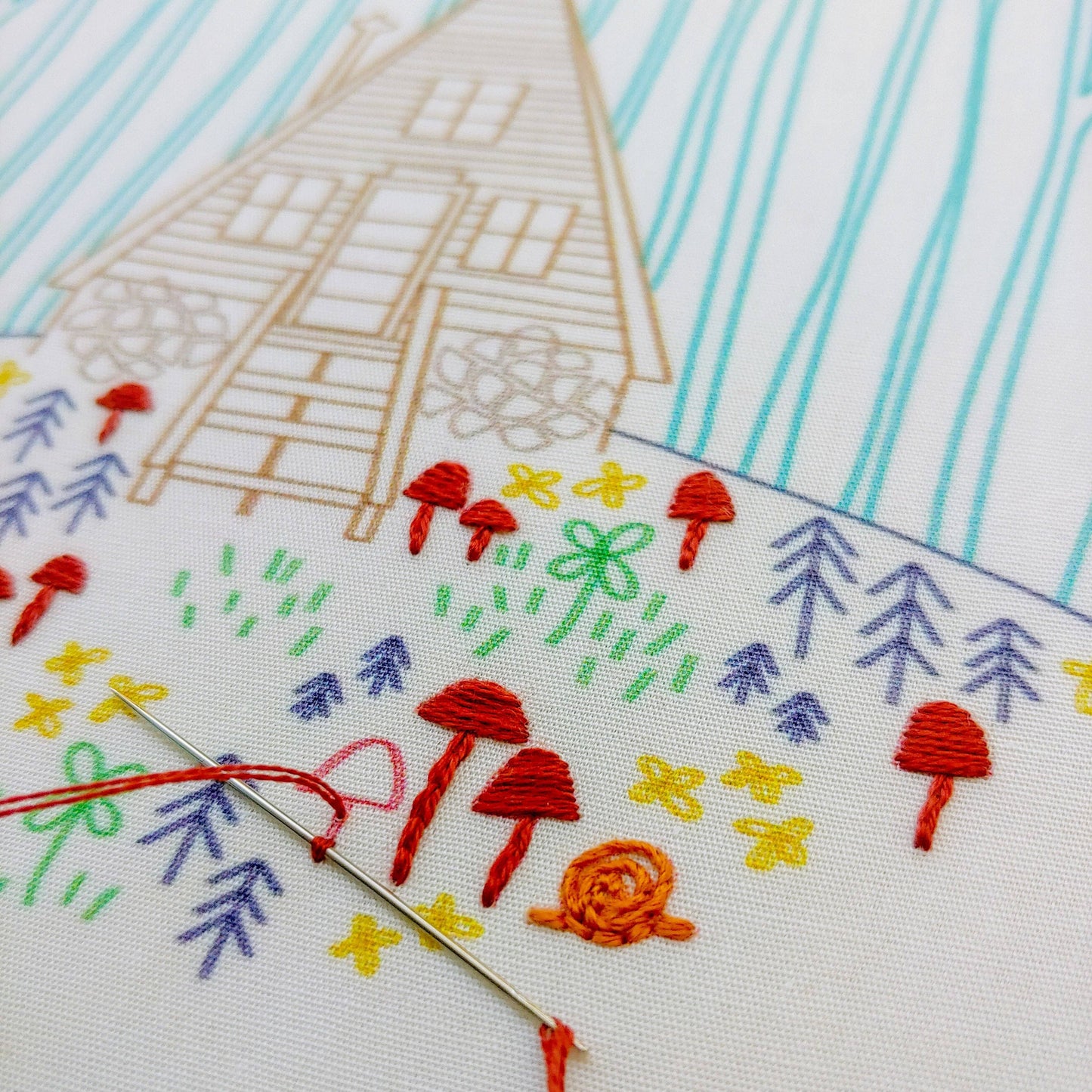 Cozy cabin embroidery kit