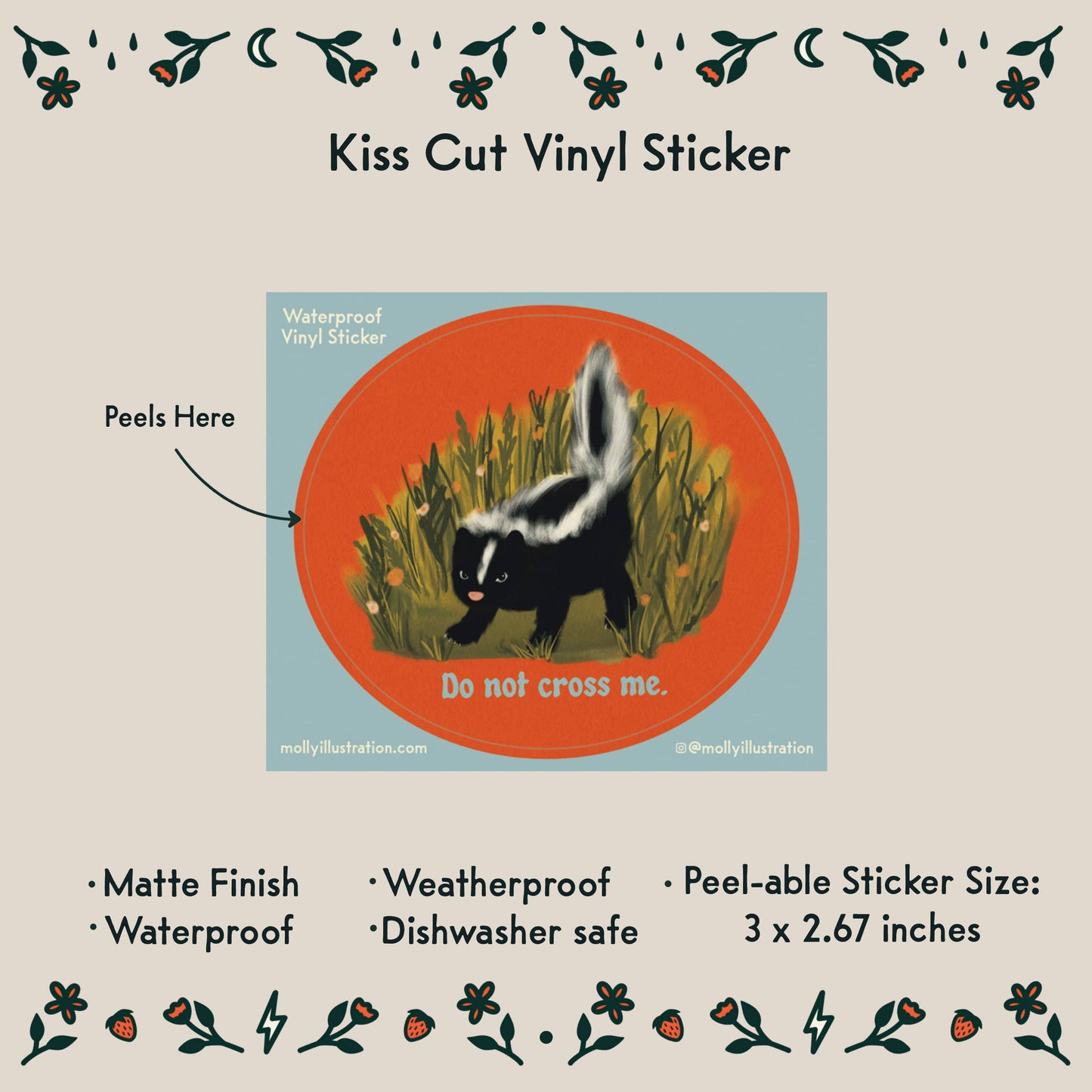 Do Not Cross Me Skunk Waterproof Vinyl Sticker