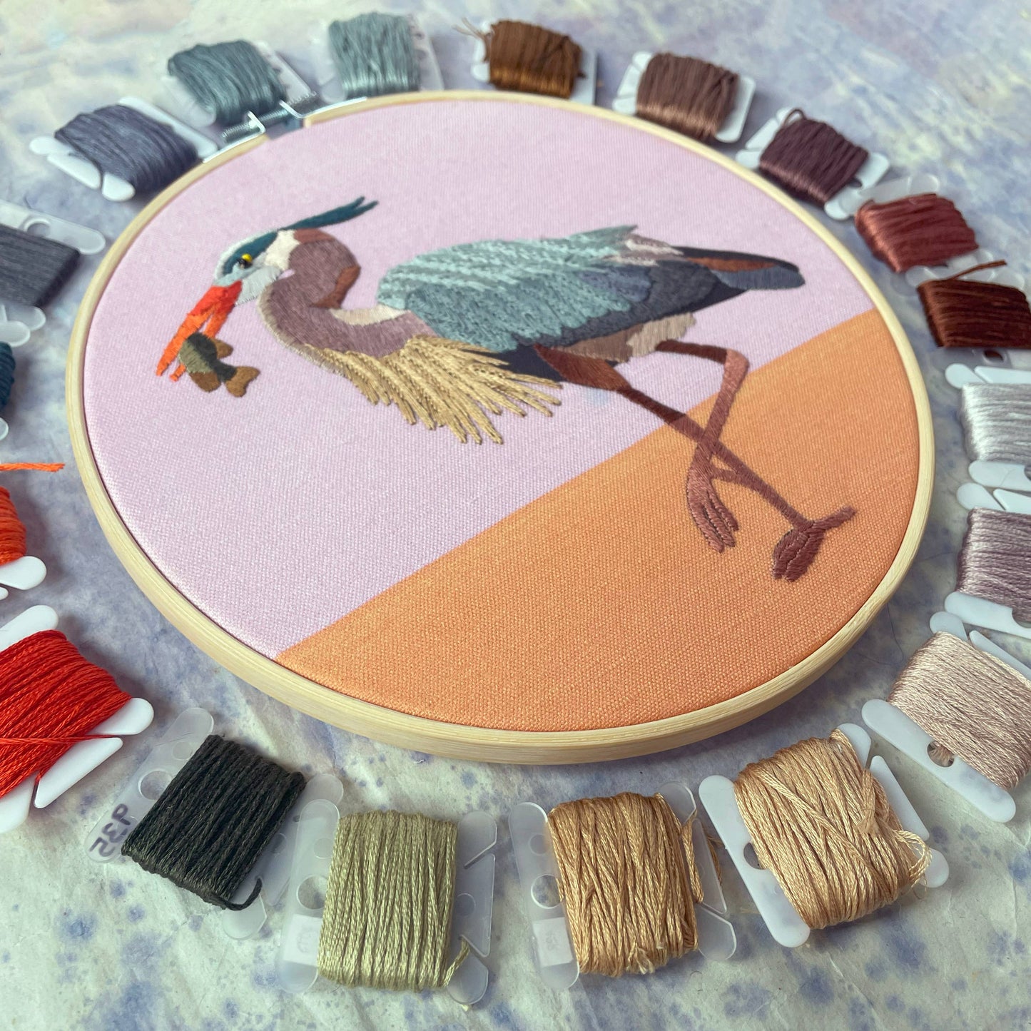 DIY Embroidery and Beadwork Kit - Great Blue Heron (8")