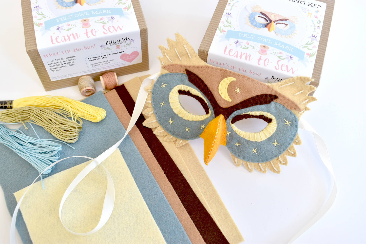 Felt Owl Mask Hand Sewing Kit - Moon & Stars Edition
