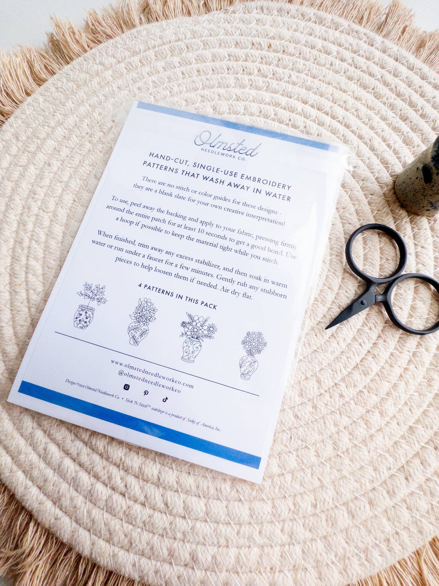 Ginger Jar Floral Stick & Stitch Embroidery Patterns